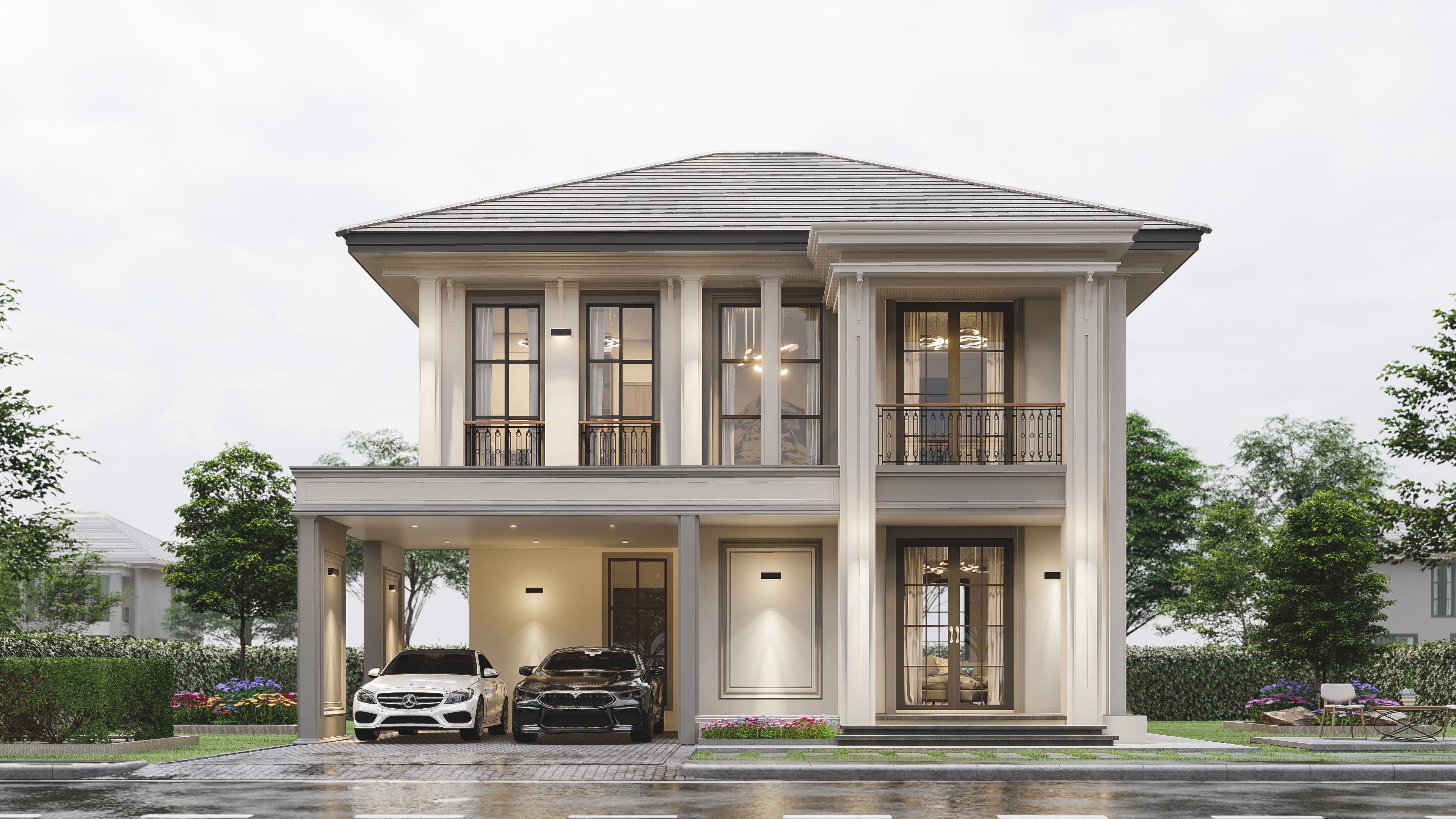 แบบบ้าน the lux 218 สไตล์ Neo Classic 2 ชั้น 4 ห้องนอน 218 ตร.ม. โดย The Lux House รับสร้างบ้าน มหาสารคาม